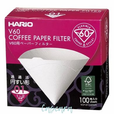 Фільтр паперовий для пуровера білий Hario V60 01 100 шт картон
